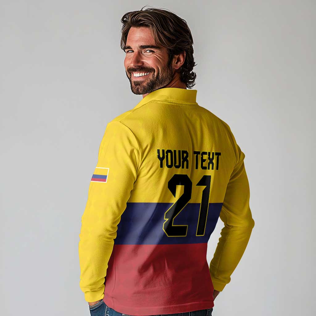 Colombia Football Custom Long Sleeve Polo Shirt Come On Los Cafeteros Flag Style