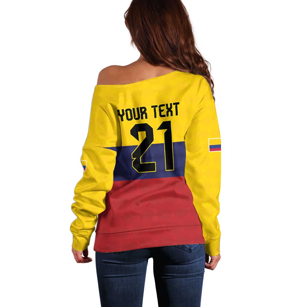 Colombia Football Custom Off Shoulder Sweater Come On Los Cafeteros Flag Style