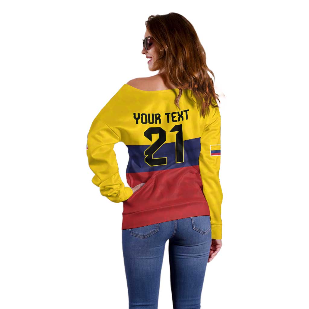 Colombia Football Custom Off Shoulder Sweater Come On Los Cafeteros Flag Style