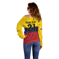 Colombia Football Custom Off Shoulder Sweater Come On Los Cafeteros Flag Style