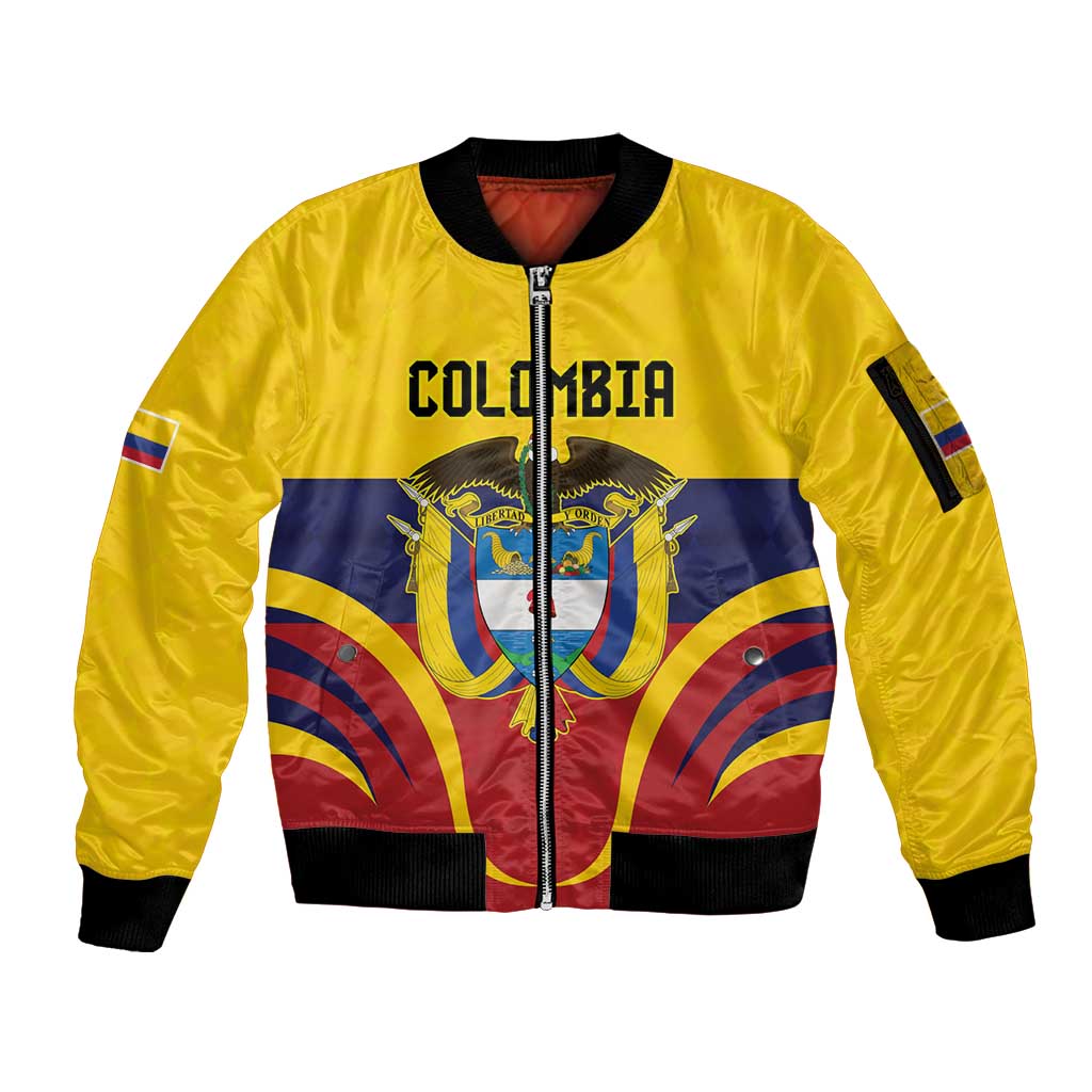 Colombia Football Custom Sleeve Zip Bomber Jacket Come On Los Cafeteros Flag Style