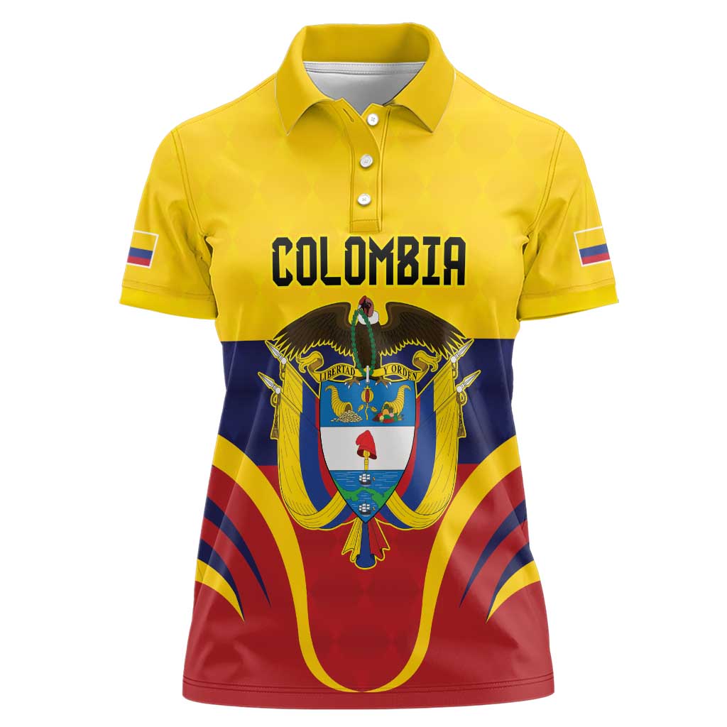 Colombia Football Custom Women Polo Shirt Come On Los Cafeteros Flag Style
