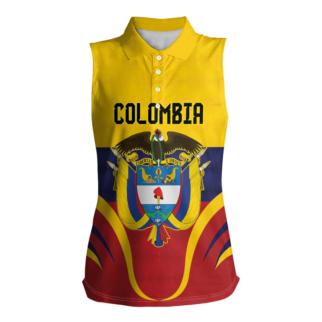 Colombia Football Custom Women Sleeveless Polo Shirt Come On Los Cafeteros Flag Style