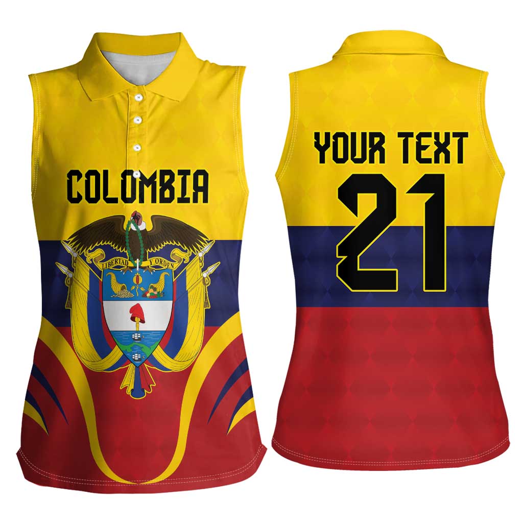 Colombia Football Custom Women Sleeveless Polo Shirt Come On Los Cafeteros Flag Style