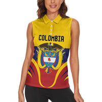 Colombia Football Custom Women Sleeveless Polo Shirt Come On Los Cafeteros Flag Style