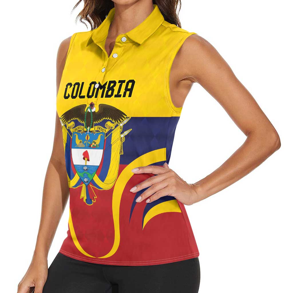 Colombia Football Custom Women Sleeveless Polo Shirt Come On Los Cafeteros Flag Style