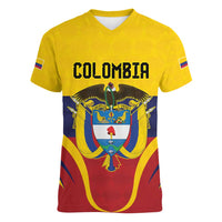 Colombia Football Custom Women V-Neck T-Shirt Come On Los Cafeteros Flag Style