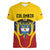 Colombia Football Custom Women V-Neck T-Shirt Come On Los Cafeteros Flag Style