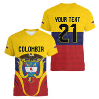 Colombia Football Custom Women V-Neck T-Shirt Come On Los Cafeteros Flag Style