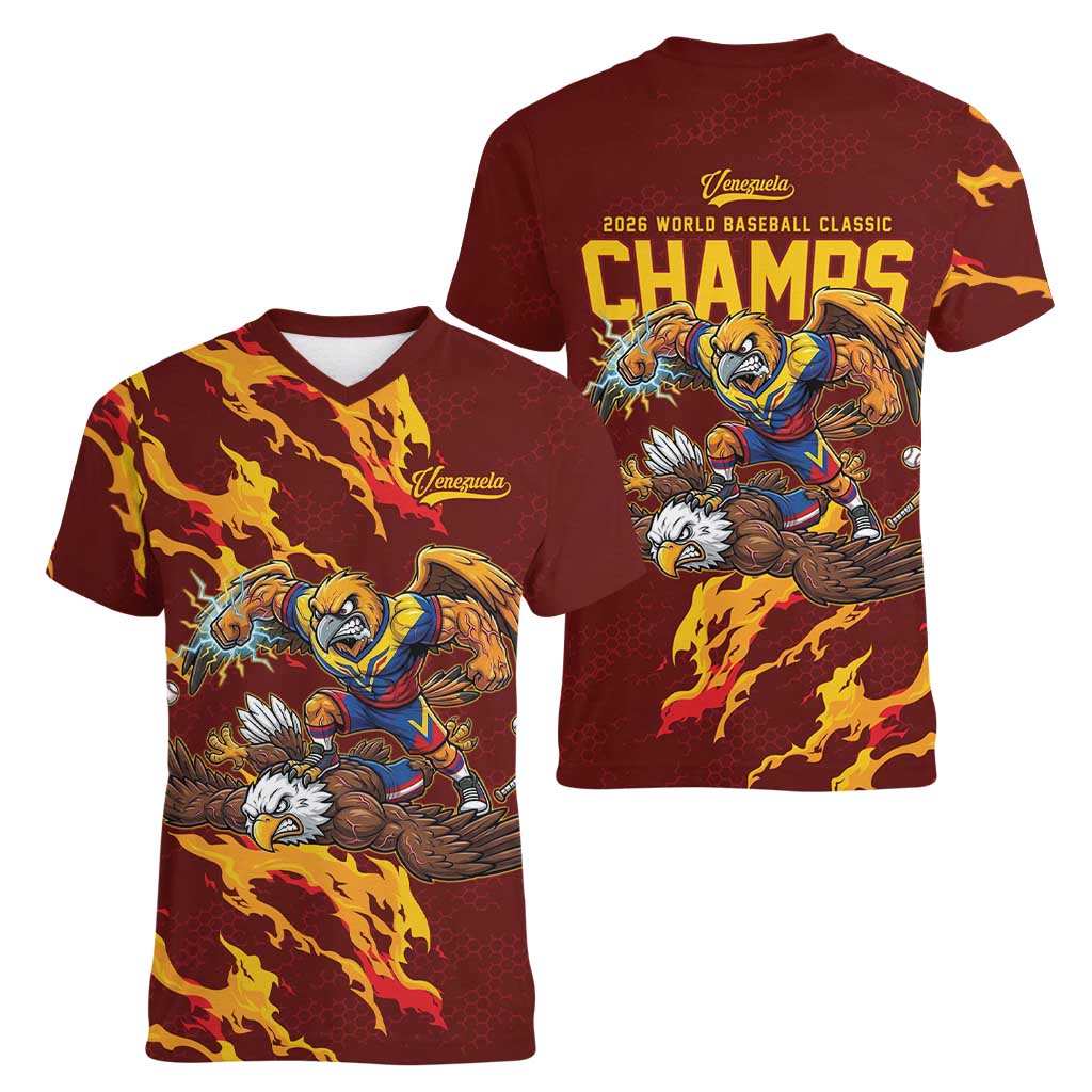 Venezuela WBC 2026 Champions Women V-Neck T-Shirt Troupial Defeats Eagle