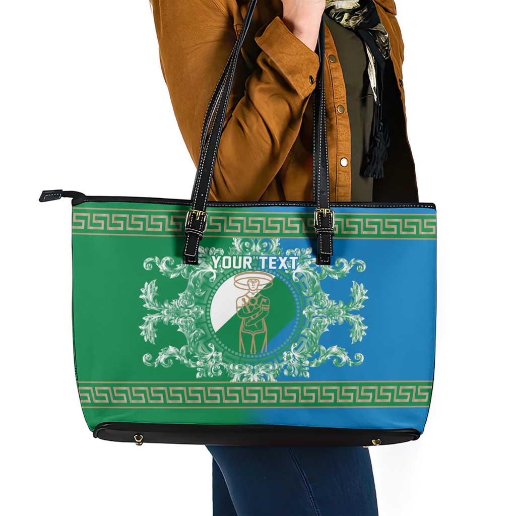 Personalized Italy Abruzzo Leather Tote Bag Baroque Motif