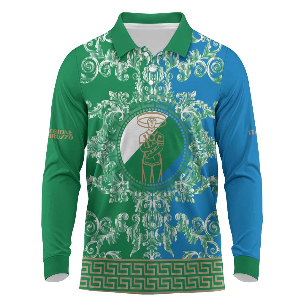 Personalized Italy Abruzzo Long Sleeve Polo Shirt Baroque Motif