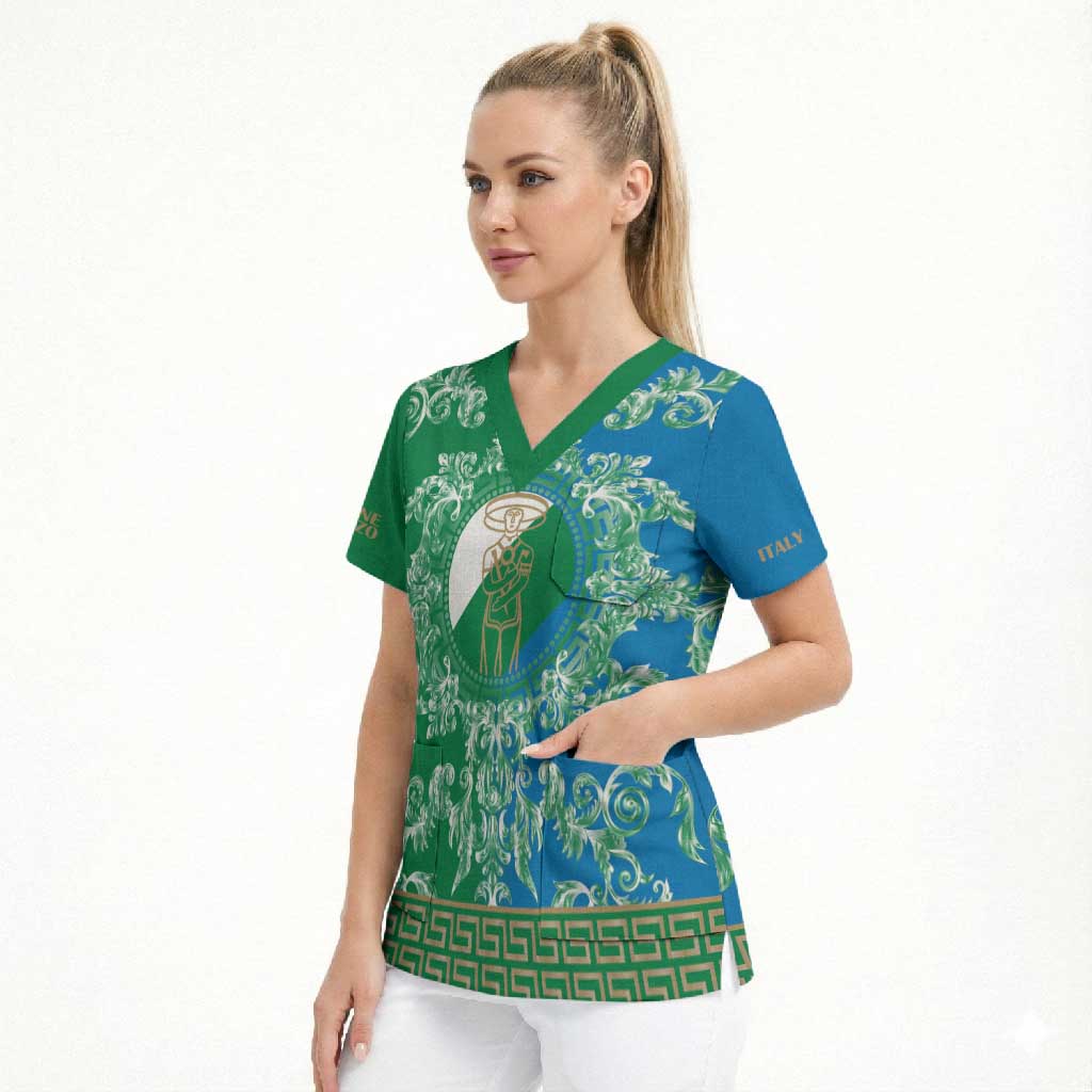 Personalized Italy Abruzzo Scrub Top Baroque Motif