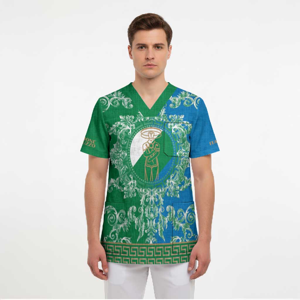 Personalized Italy Abruzzo Scrub Top Baroque Motif