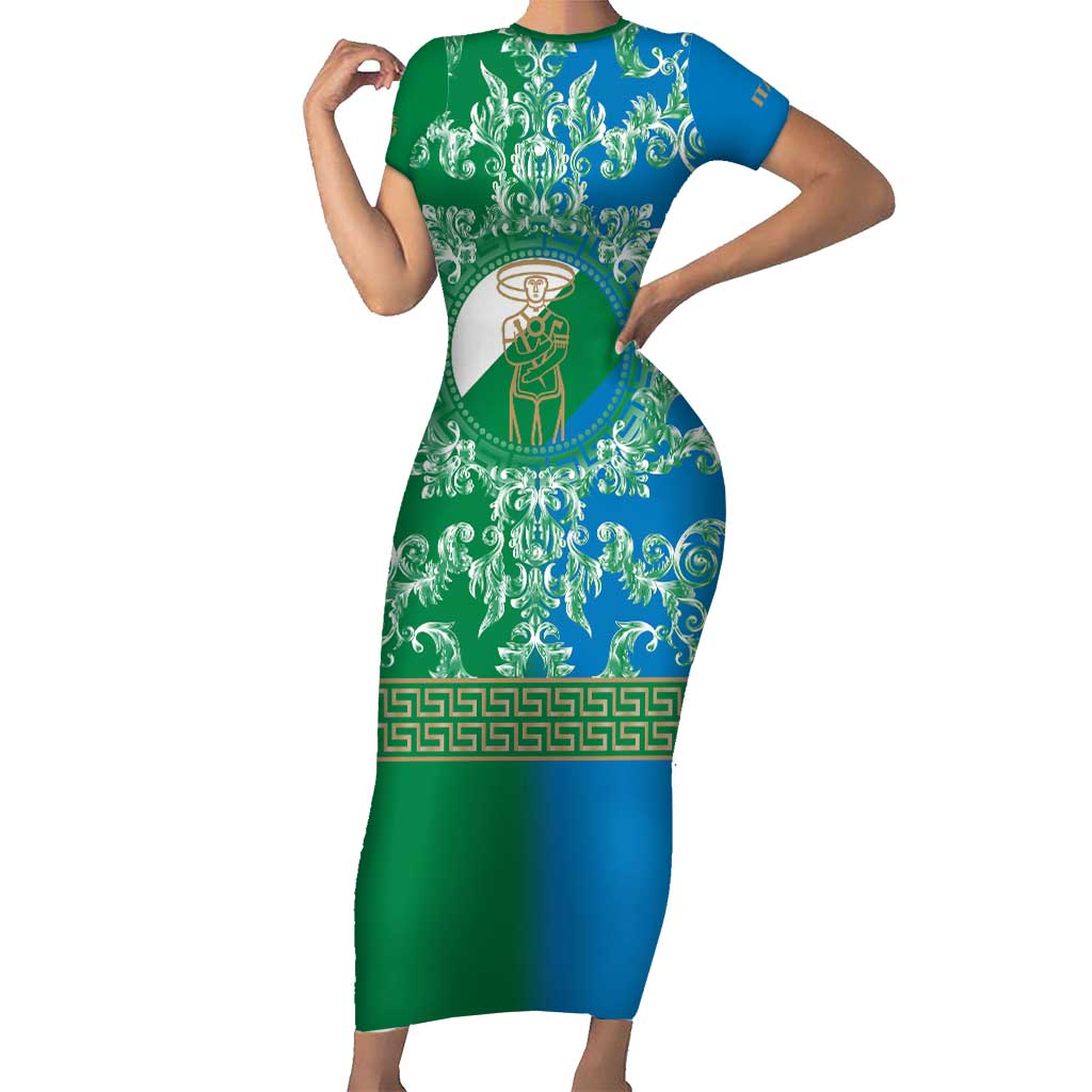 Personalized Italy Abruzzo Short Sleeve Bodycon Dress Baroque Motif