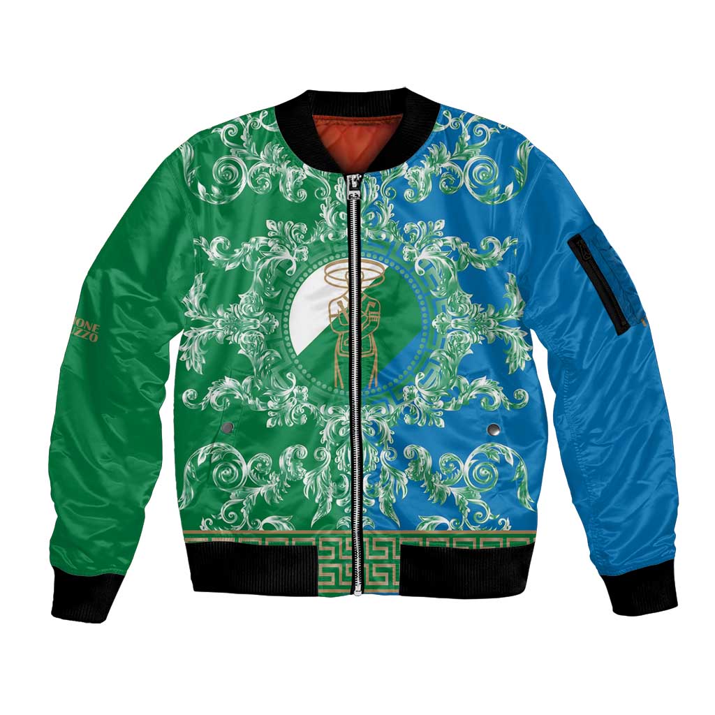 Personalized Italy Abruzzo Sleeve Zip Bomber Jacket Baroque Motif