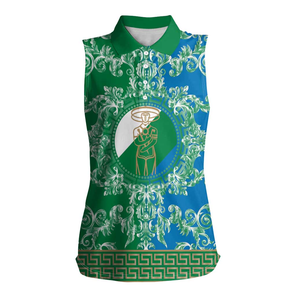 Personalized Italy Abruzzo Women Sleeveless Polo Shirt Baroque Motif
