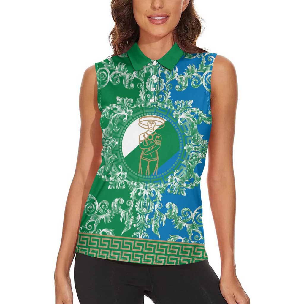 Personalized Italy Abruzzo Women Sleeveless Polo Shirt Baroque Motif
