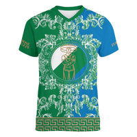 Personalized Italy Abruzzo Women V-Neck T-Shirt Baroque Motif