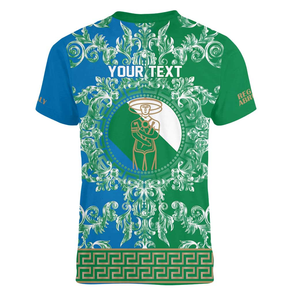 Personalized Italy Abruzzo Women V-Neck T-Shirt Baroque Motif
