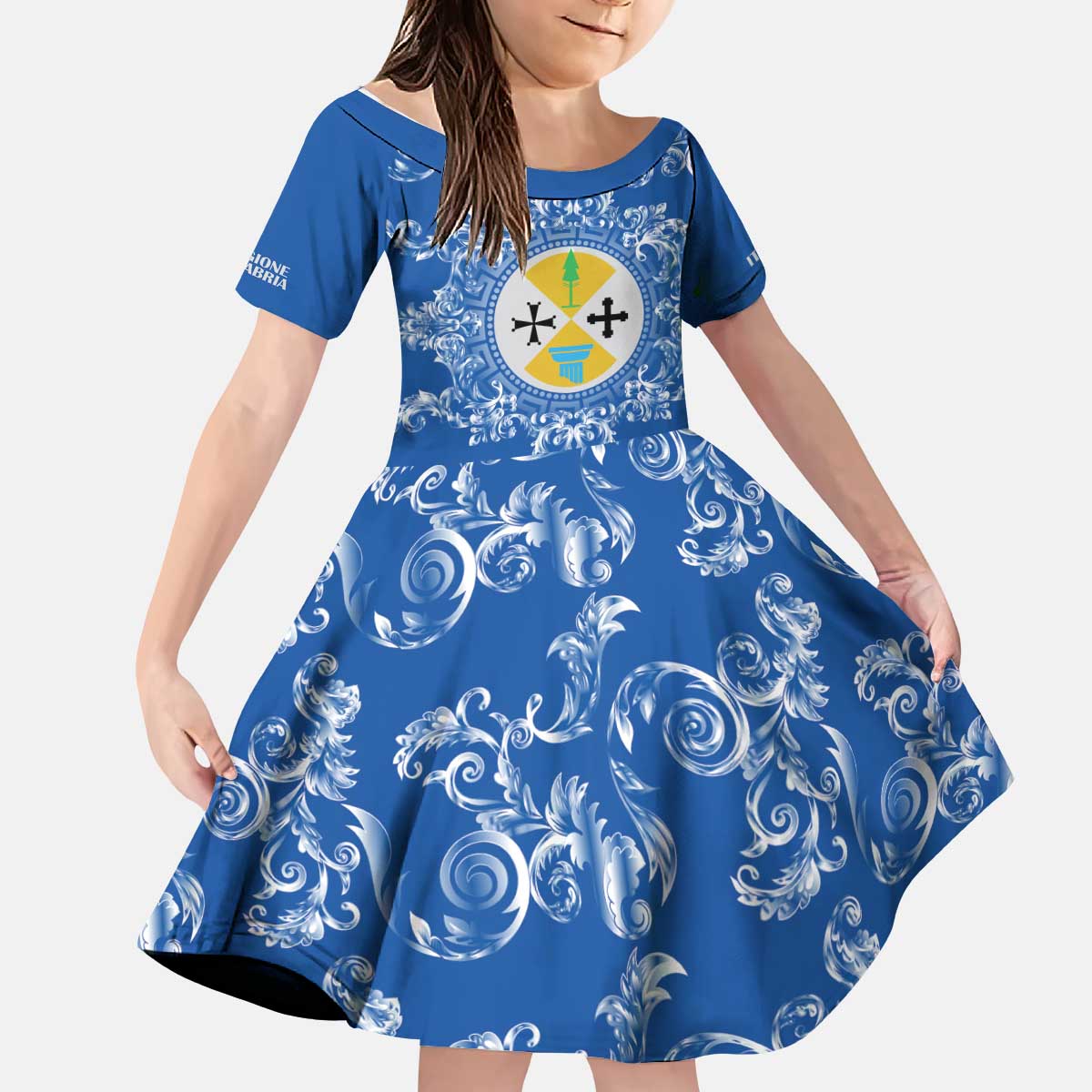 Personalized Italy Calabria Kid Short Sleeve Dress Baroque Motif