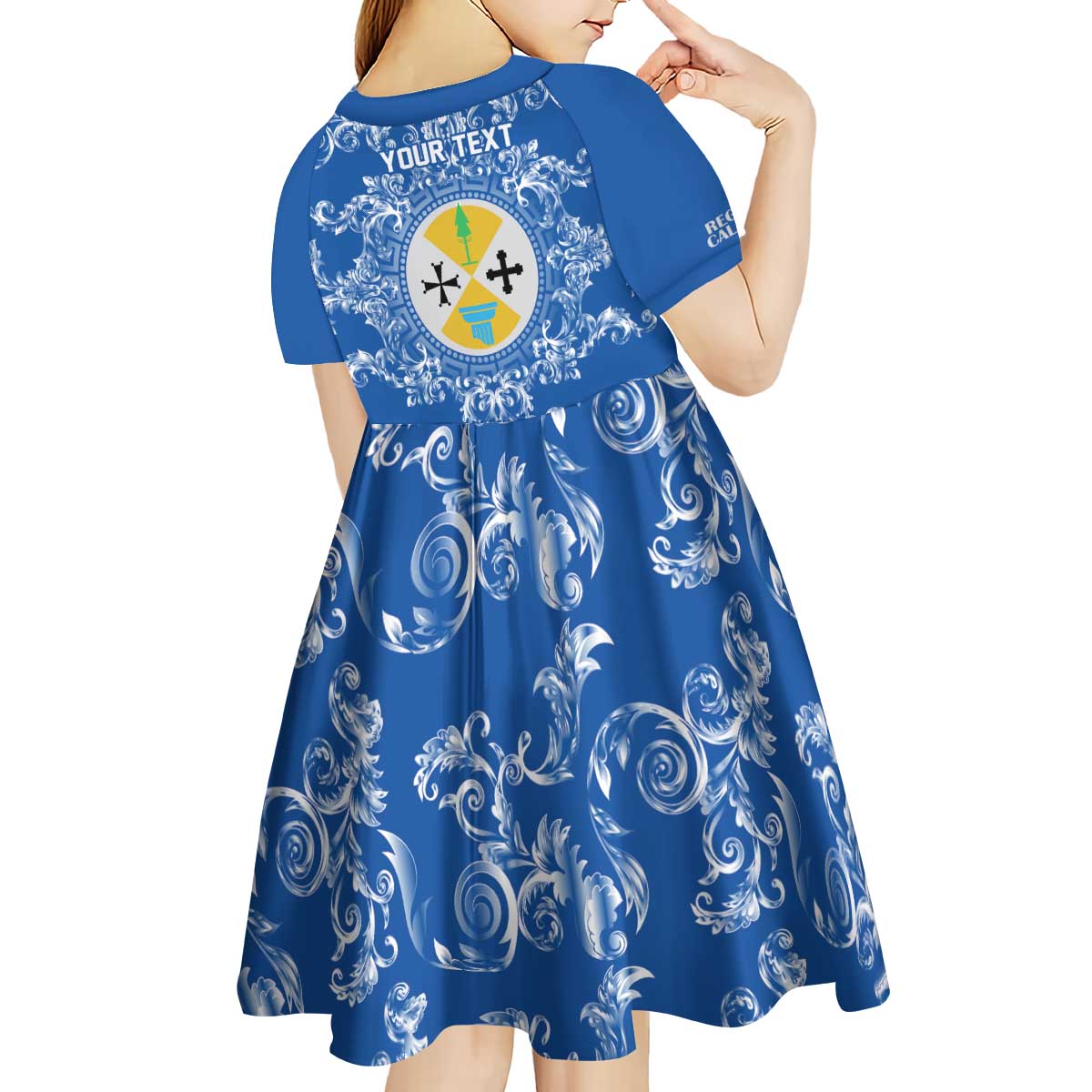 Personalized Italy Calabria Kid Short Sleeve Dress Baroque Motif