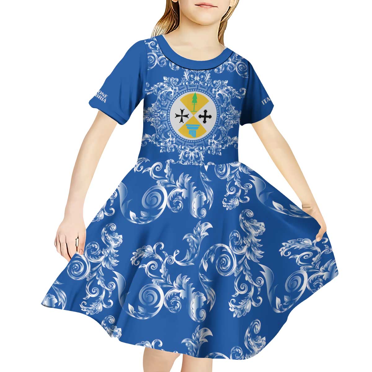 Personalized Italy Calabria Kid Short Sleeve Dress Baroque Motif