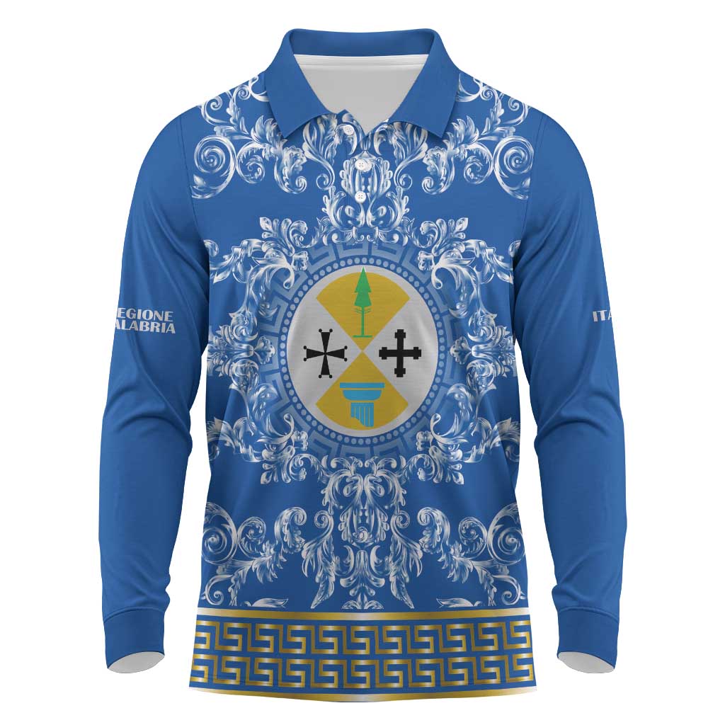 Personalized Italy Calabria Long Sleeve Polo Shirt Baroque Motif