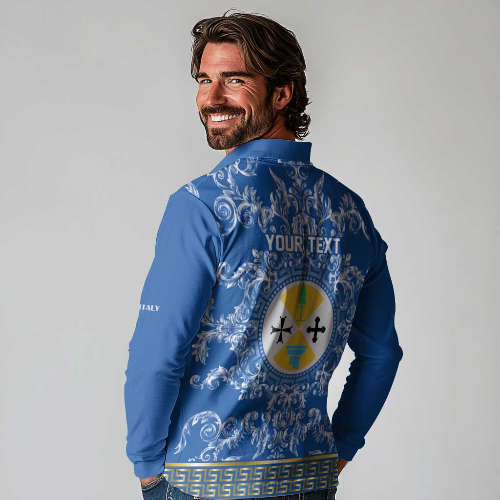 Personalized Italy Calabria Long Sleeve Polo Shirt Baroque Motif
