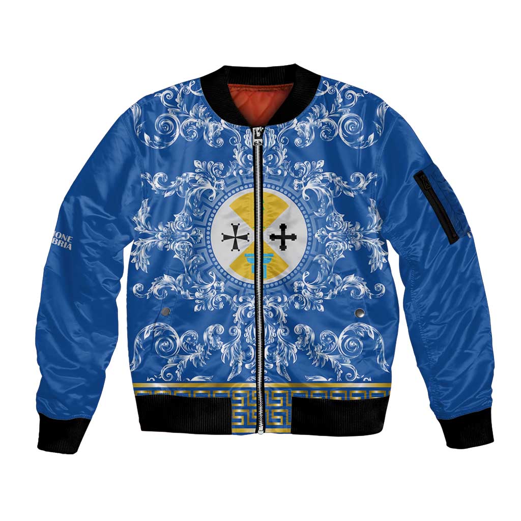 Personalized Italy Calabria Sleeve Zip Bomber Jacket Baroque Motif