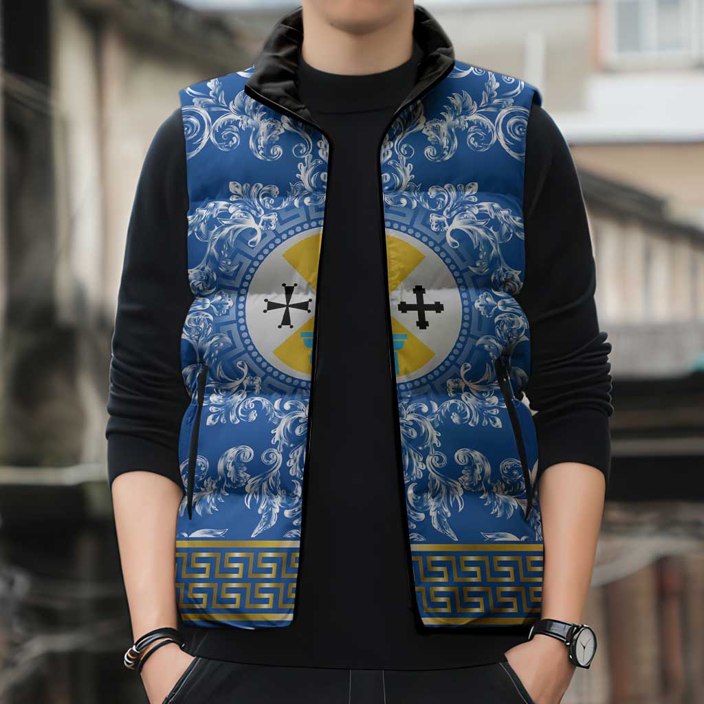 Personalized Italy Calabria Sleeveless Puffer Jacket Baroque Motif