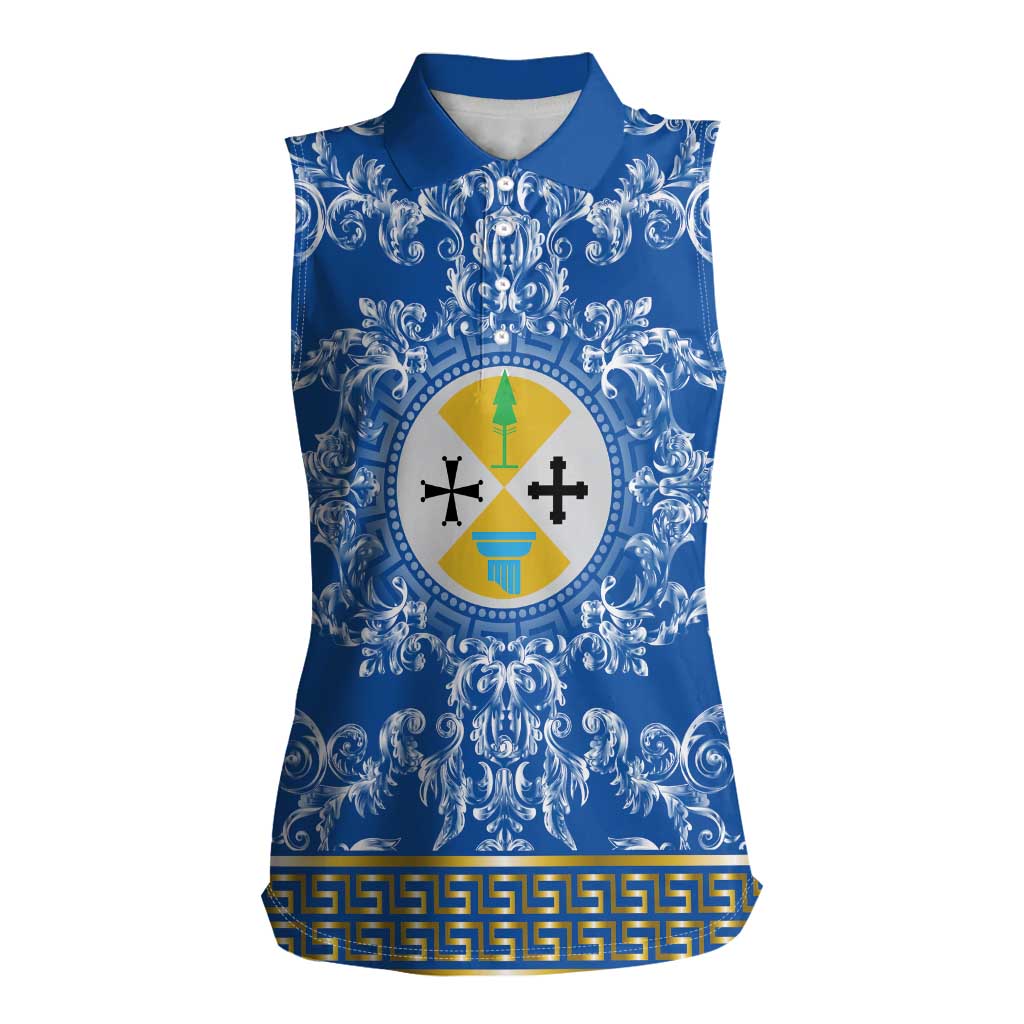 Personalized Italy Calabria Women Sleeveless Polo Shirt Baroque Motif