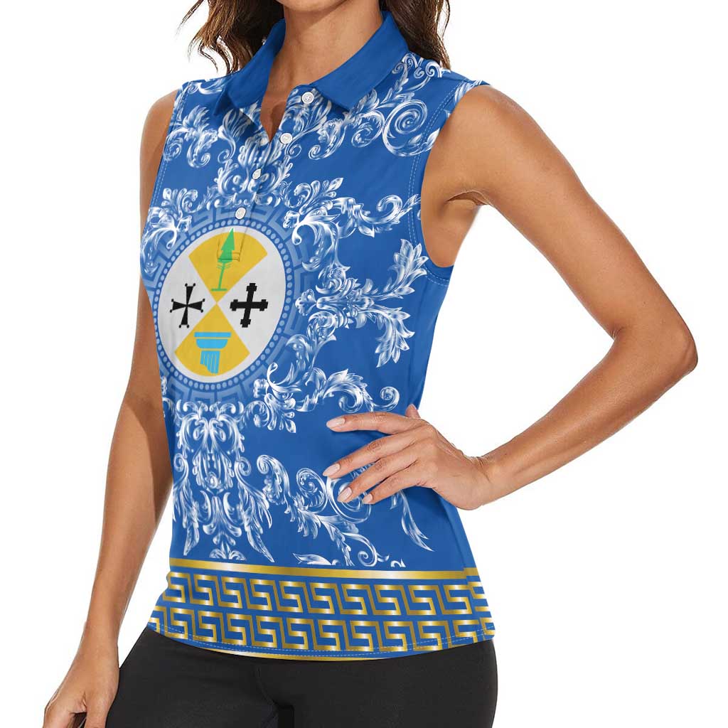 Personalized Italy Calabria Women Sleeveless Polo Shirt Baroque Motif