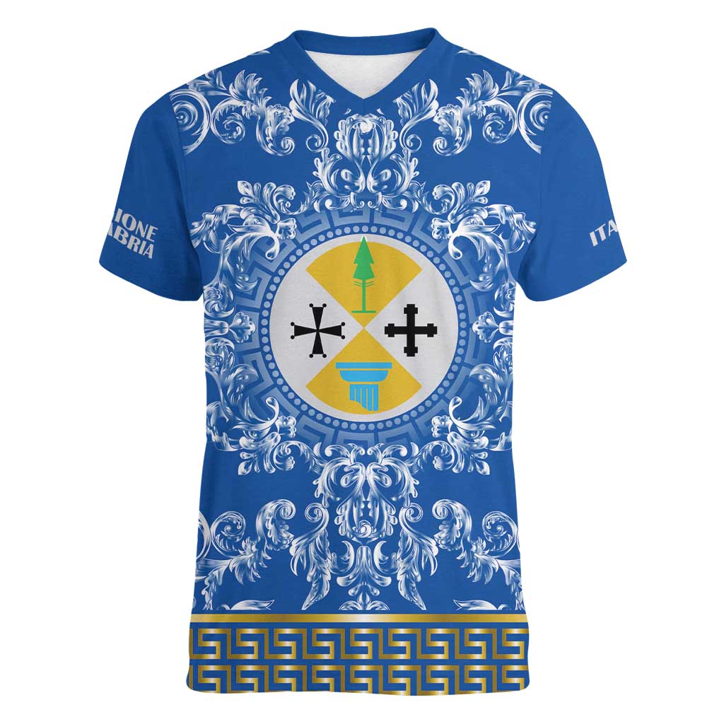 Personalized Italy Calabria Women V-Neck T-Shirt Baroque Motif