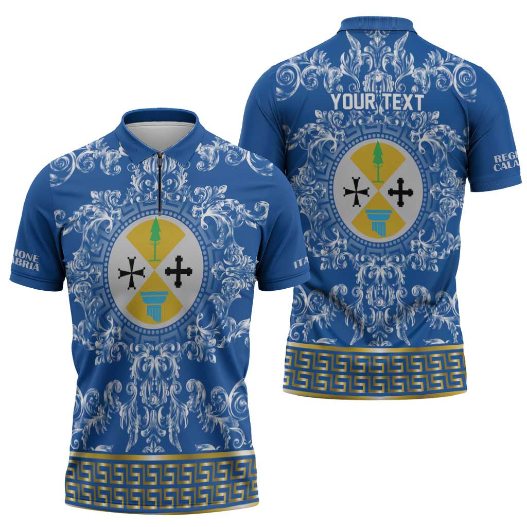 Personalized Italy Calabria Zipper Polo Shirt Baroque Motif