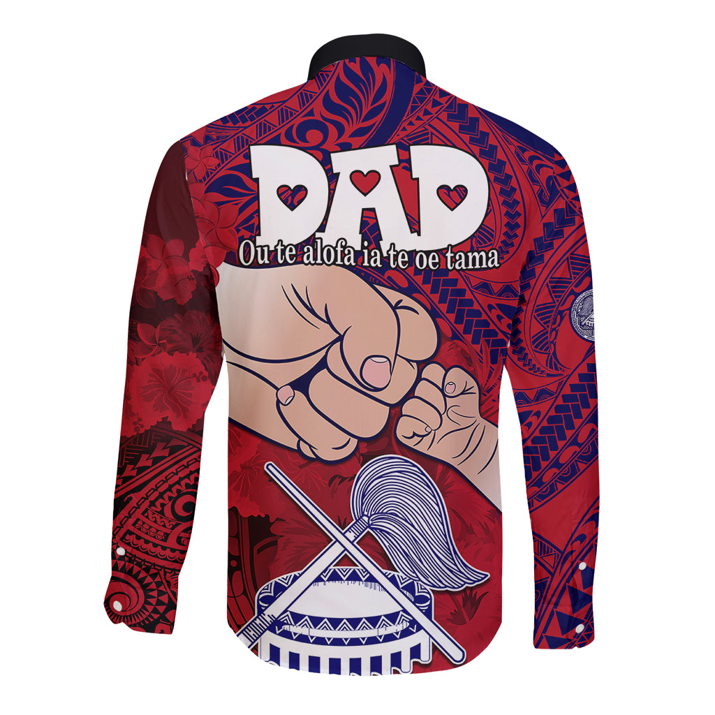 Fathers Day Polynesian Islands American Samoa Long Sleeve Button Shirt Dad Ou Te Alofa Ia Te Oe Tama - Polynesian Flowers Tribal - Wonder Print Shop