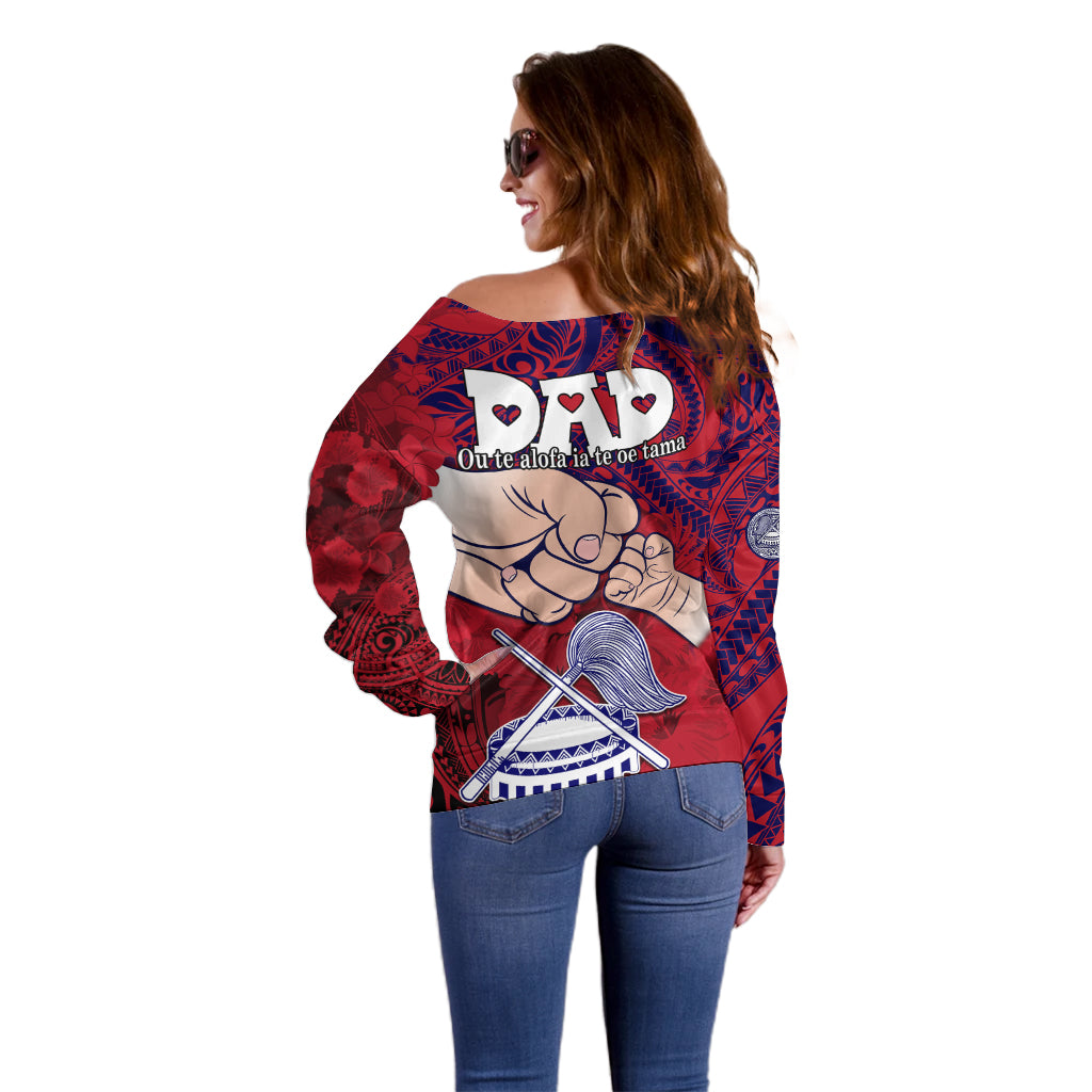 Dads Day American Samoa Off Shoulder Sweater Dad Ou Te Alofa Ia Te Oe Tama - Polynesian Flowers Tribal - Wonder Print Shop