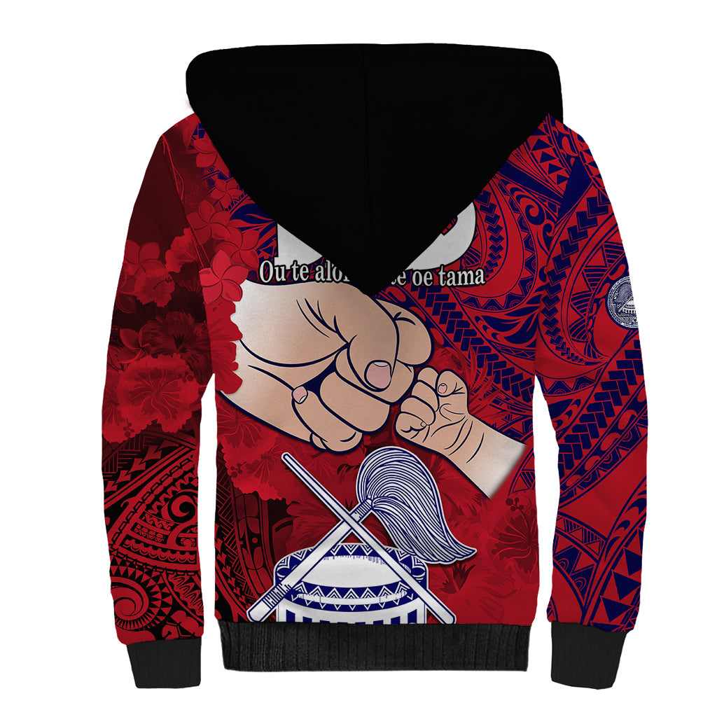 Dads Day American Samoa Sherpa Hoodie Dad Ou Te Alofa Ia Te Oe Tama - Polynesian Flowers Tribal - Wonder Print Shop