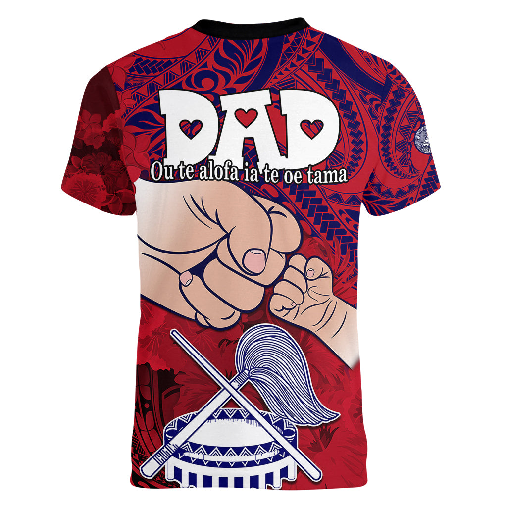 Dads Day American Samoa Women V Neck T Shirt Dad Ou Te Alofa Ia Te Oe Tama - Polynesian Flowers Tribal - Wonder Print Shop