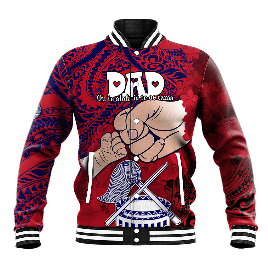 Personalised Dads Day American Samoa Baseball Jacket Dad Ou Te Alofa Ia Te Oe Tama - Polynesian Flowers Tribal LT9 - Wonder Print Shop