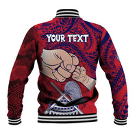 Personalised Dads Day American Samoa Baseball Jacket Dad Ou Te Alofa Ia Te Oe Tama - Polynesian Flowers Tribal LT9 - Wonder Print Shop