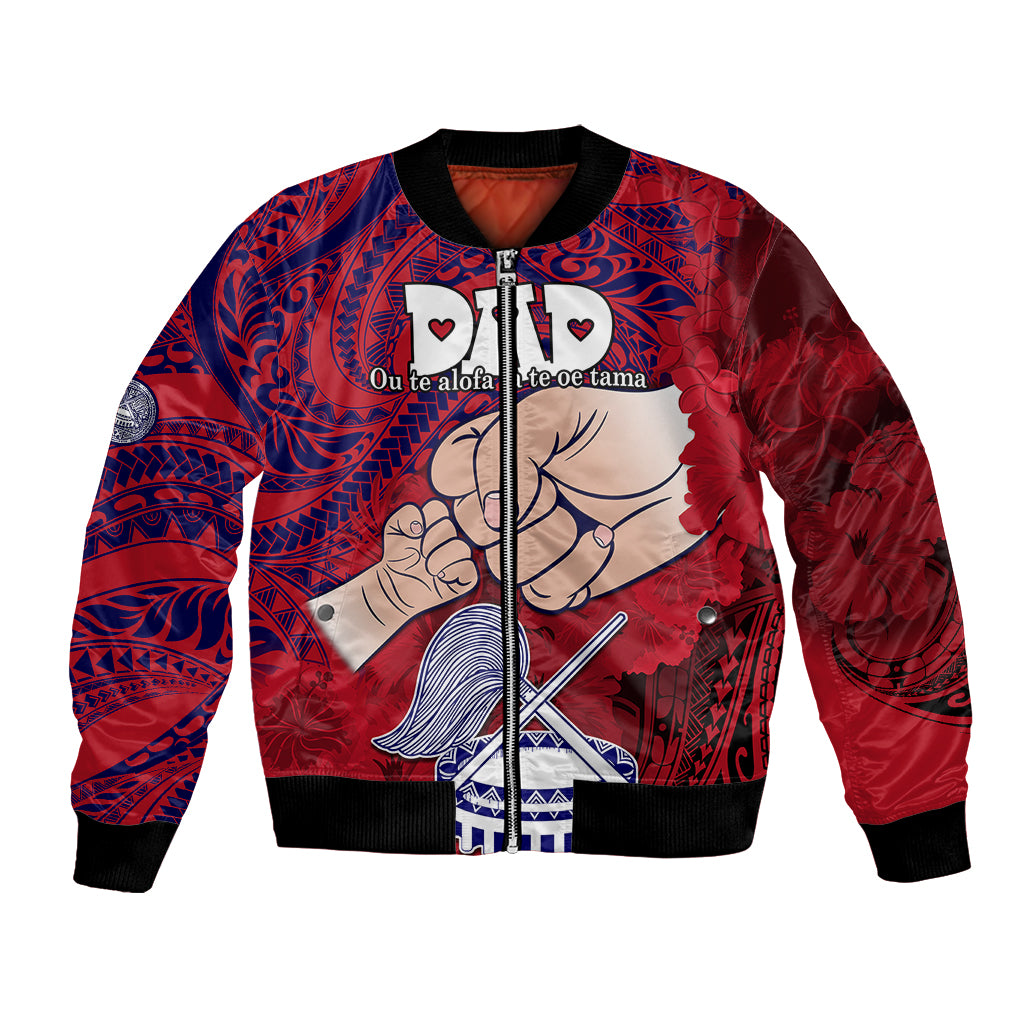 Personalised Fathers Day Polynesian Islands American Samoa Bomber Jacket Dad Ou Te Alofa Ia Te Oe Tama - Polynesian Flowers Tribal LT9 - Wonder Print Shop