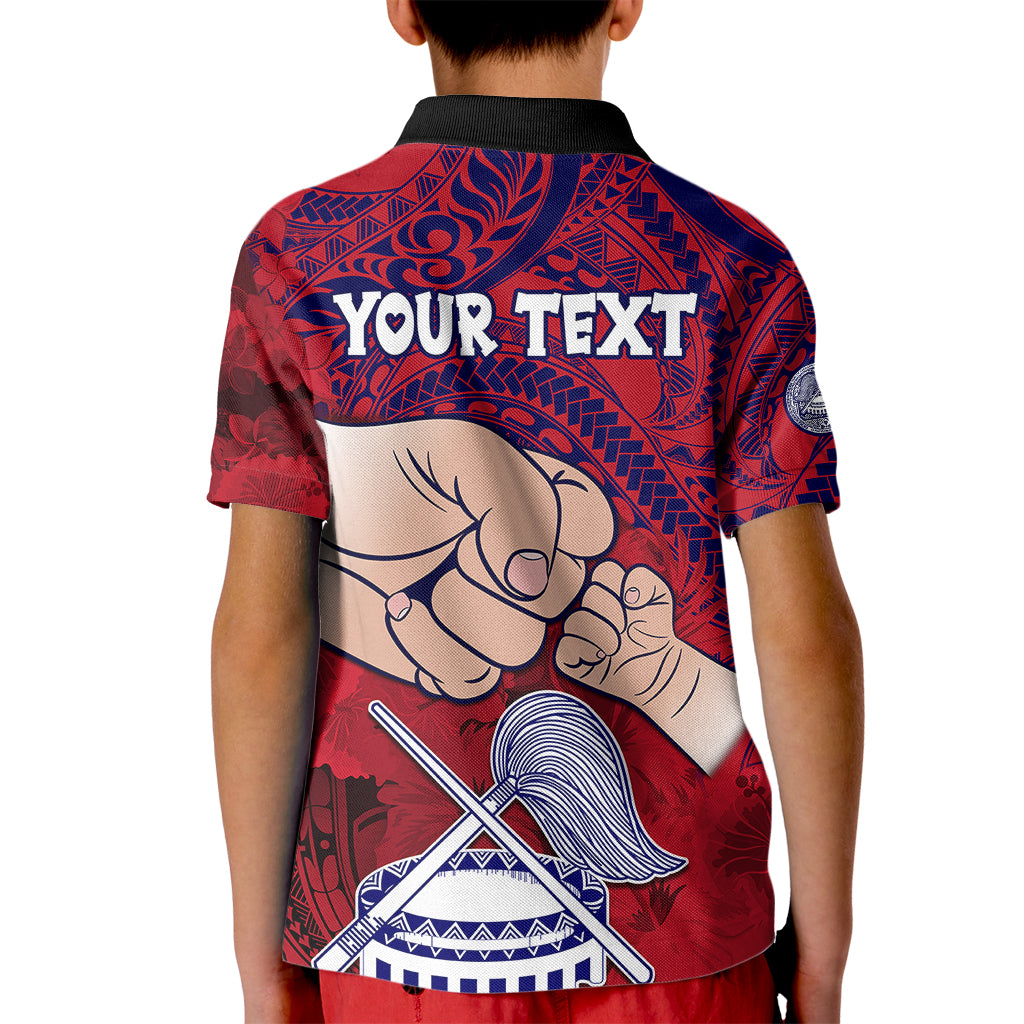 Personalised Fathers Day Polynesian Islands American Samoa Kid Polo Shirt Dad Ou Te Alofa Ia Te Oe Tama - Polynesian Flowers Tribal - Wonder Print Shop
