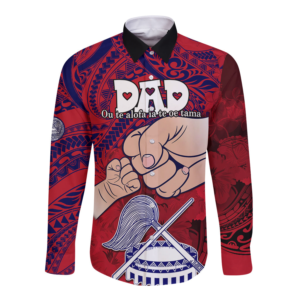 Personalised Dads Day American Samoa Long Sleeve Button Shirt Dad Ou Te Alofa Ia Te Oe Tama - Polynesian Flowers Tribal - Wonder Print Shop