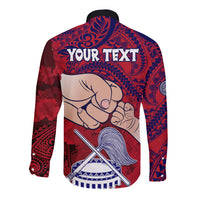 Personalised Dads Day American Samoa Long Sleeve Button Shirt Dad Ou Te Alofa Ia Te Oe Tama - Polynesian Flowers Tribal - Wonder Print Shop