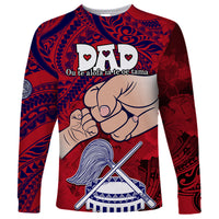 Personalised Dads Day American Samoa Long Sleeve Shirt Dad Ou Te Alofa Ia Te Oe Tama - Polynesian Flowers Tribal - Wonder Print Shop