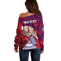 Personalised Dads Day American Samoa Off Shoulder Sweater Dad Ou Te Alofa Ia Te Oe Tama - Polynesian Flowers Tribal - Wonder Print Shop
