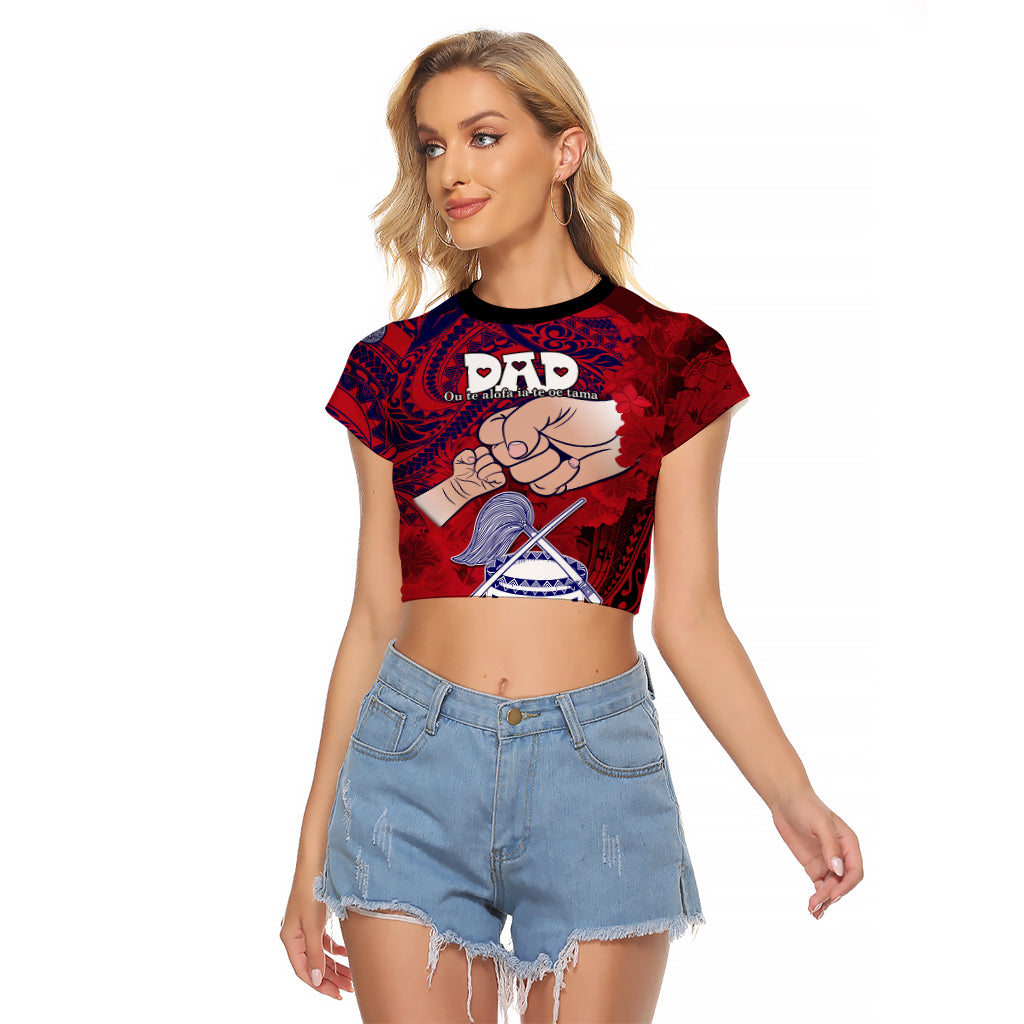 Personalised Fathers Day Polynesian Islands American Samoa Raglan Cropped T Shirt Dad Ou Te Alofa Ia Te Oe Tama - Polynesian Flowers Tribal - Wonder Print Shop