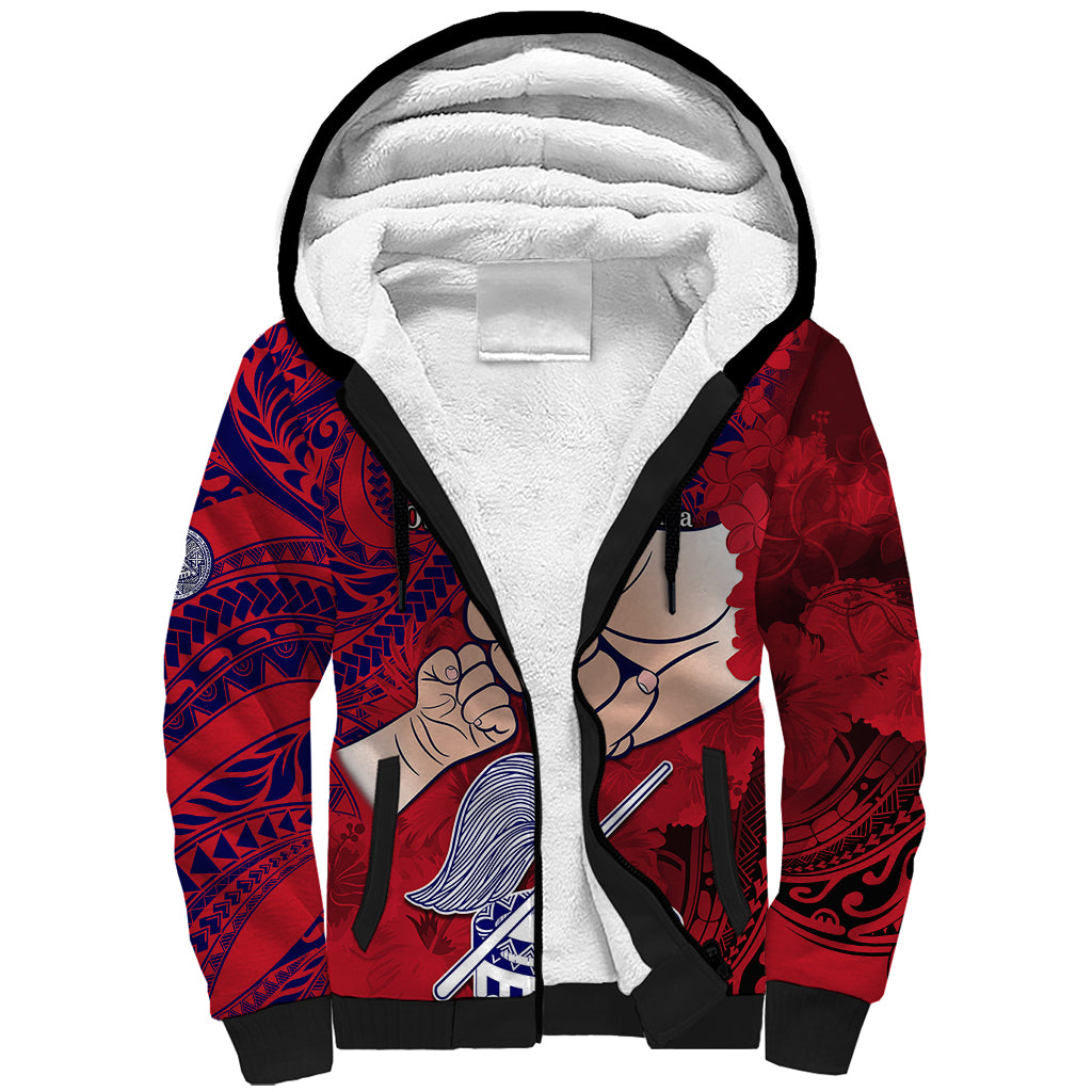 Personalised Dads Day American Samoa Sherpa Hoodie Dad Ou Te Alofa Ia Te Oe Tama - Polynesian Flowers Tribal - Wonder Print Shop