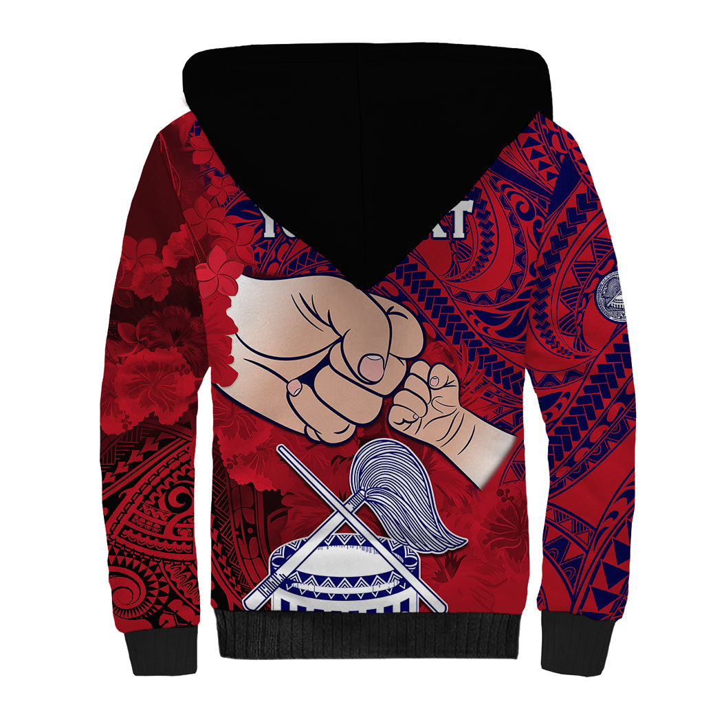 Personalised Fathers Day Polynesian Islands American Samoa Sherpa Hoodie Dad Ou Te Alofa Ia Te Oe Tama - Polynesian Flowers Tribal - Wonder Print Shop